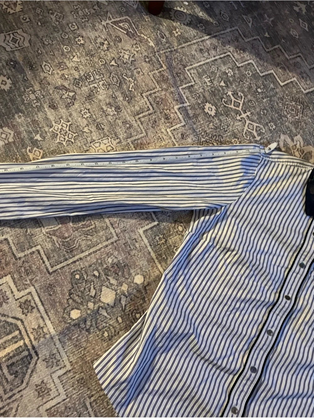 JCrew women’s Blue and White Striped Button-Down Shirt Black embellished collar